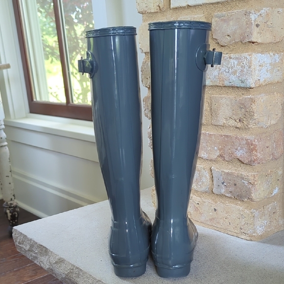 HUNTER I Original Tall Gloss Graphite Blue Grey Welly Rain Boots, US 5 EU 36 - Picture 7 of 16